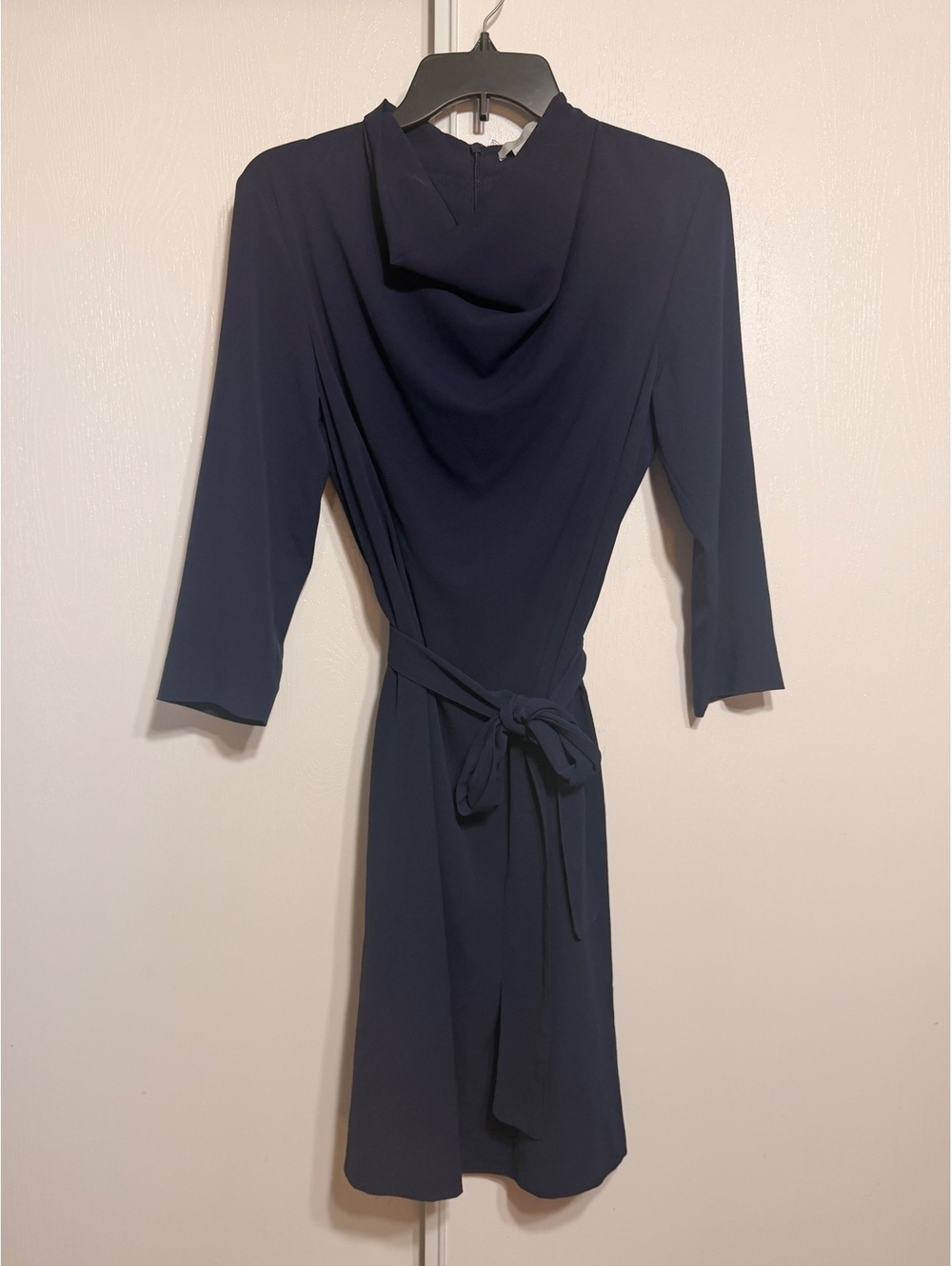 H&M Women’s Size 6 Navy Blue Cowl Neck Belted Midi Dress NWT